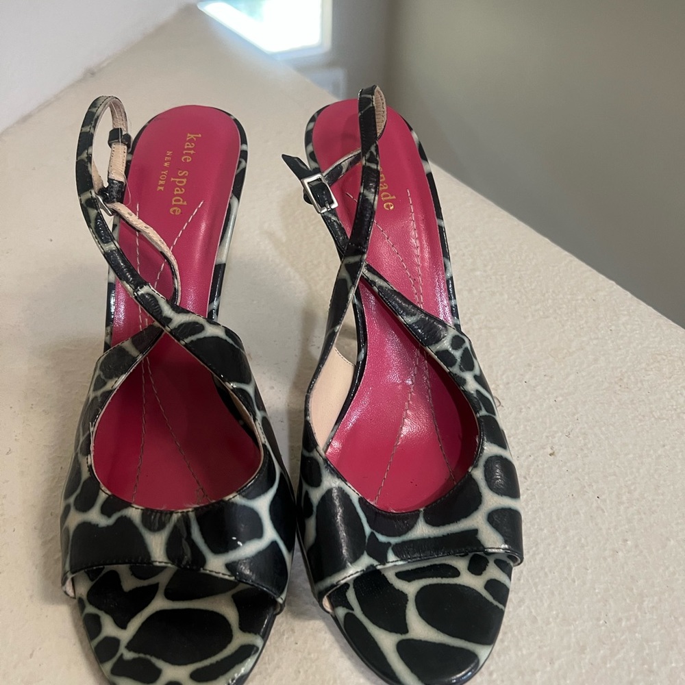 KATE SPADE Black/Sand Mini Giraffe Print‎ Sling Back Heels Size 8.5 - Picture 10 of 10